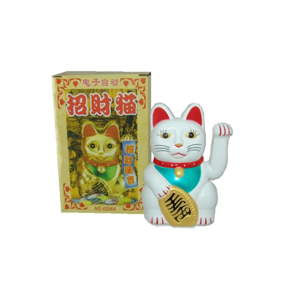 5inch Lucky Cat Welcoming Chinese Lucky Cats Statue Waving Hand Beckoning Fortune Cat Figurines Household DIY Decoration