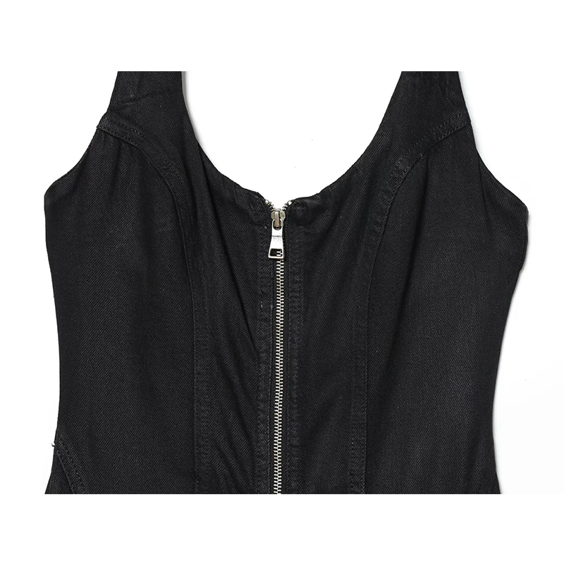 2025 New Women Sexy Backless Halter Zipper Denim Long Dress Elegant Evening Party Club Dresses ﻿