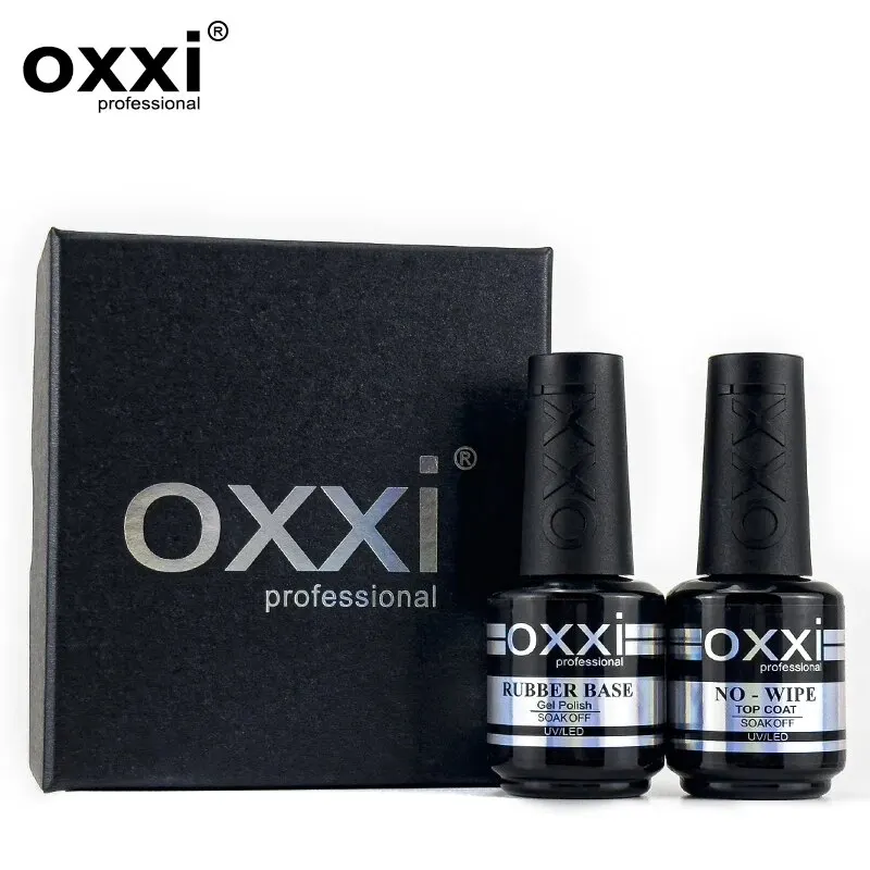 OXXI 전문 고무 베이스 코트 UV 젤, 닦을 필요 없는 광택 탑 코트, 젤 광택제 반영구 네일 광택제 베이스 젤락, 2 개 세트, 15ml