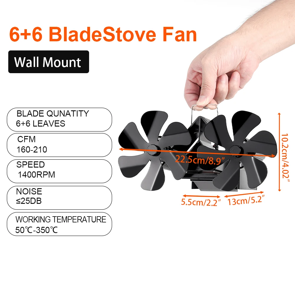 12 Blade Stove Fan Wall-Mounted Heat Powered Fireplace Fan Chimney Double-head Eco-fan With Clamp Home Efficient Heat Distribute