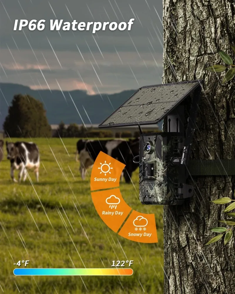 Wildlife Camera 4G Integrated Solar Powered 30MP 4K Night Vision Trail Camera Phone APP 120 Detection Angle Motion Sensors Cam hunting trail camera trail camera