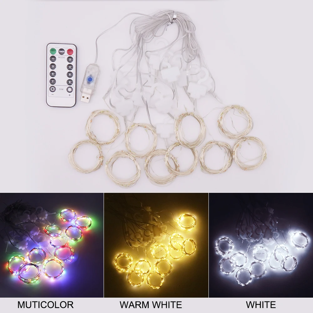 LED Curting Light String With Hook 3x1 3x2 3x3m Fairy Lights Remote Control Wedding Holiday Room Window decor