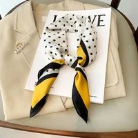 Retro Polka Dot Montage Silk Square Scarf Women Soft Satin Hairband Neckerchief Hijab Lady Headband Foulard Bag Ribbons Kerchief 3