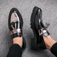 Fashion Golden Men's Casual Slip-On Tassel Patent Loafers Thick Bottom Elevator Shoes Men's Party Shoes Business Shoes Brogue 5
