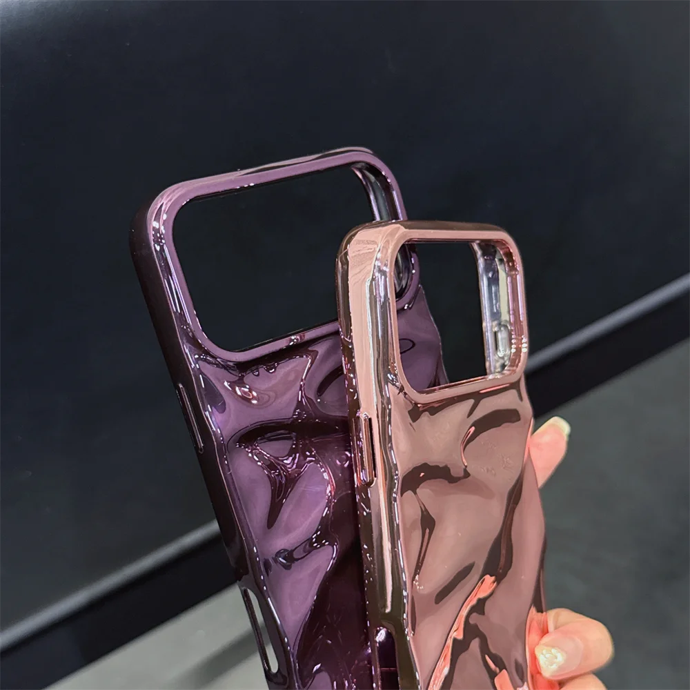 Luxury Electroplate Silvery 3D Wrinkle Phone Case - Plating Water Ripple Shockproof Cover