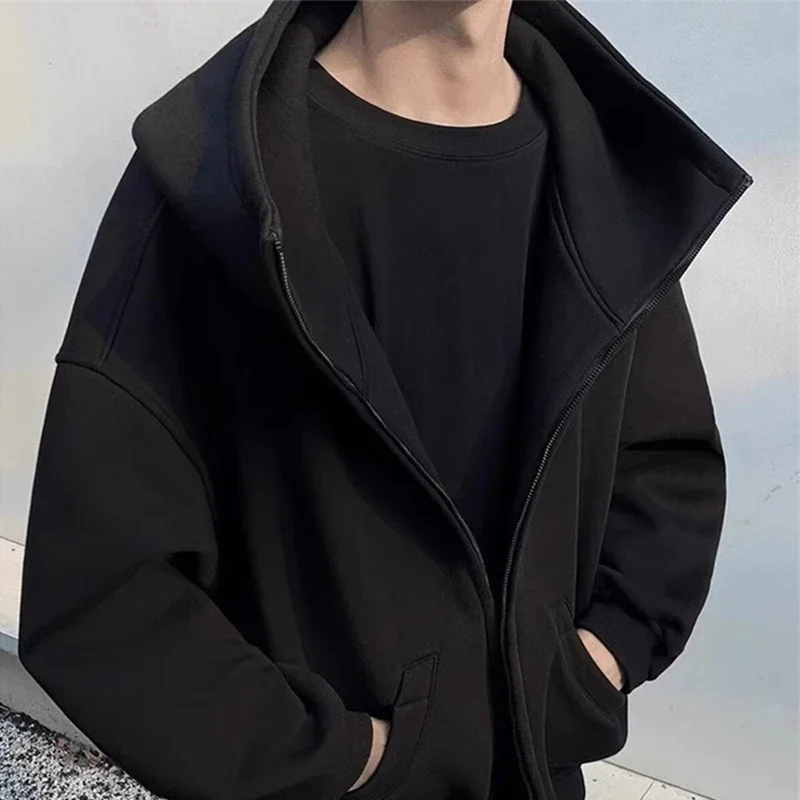 Autumn Casual Zipper Long Sleeve Turtleneck Hoodies For Men High Street Fashion Hooded Sweatshirts Y2K Vintage Jackets Customized Hoodies Men Hoodie