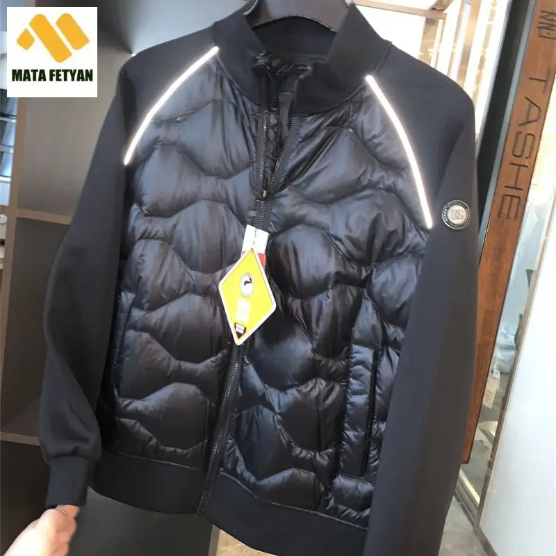 

Осенне-зимние мужские блестящие куртки с гусиным пухом 90, ветрозащитные тактические Свободные повседневные теплые пальто в стиле пэчворк