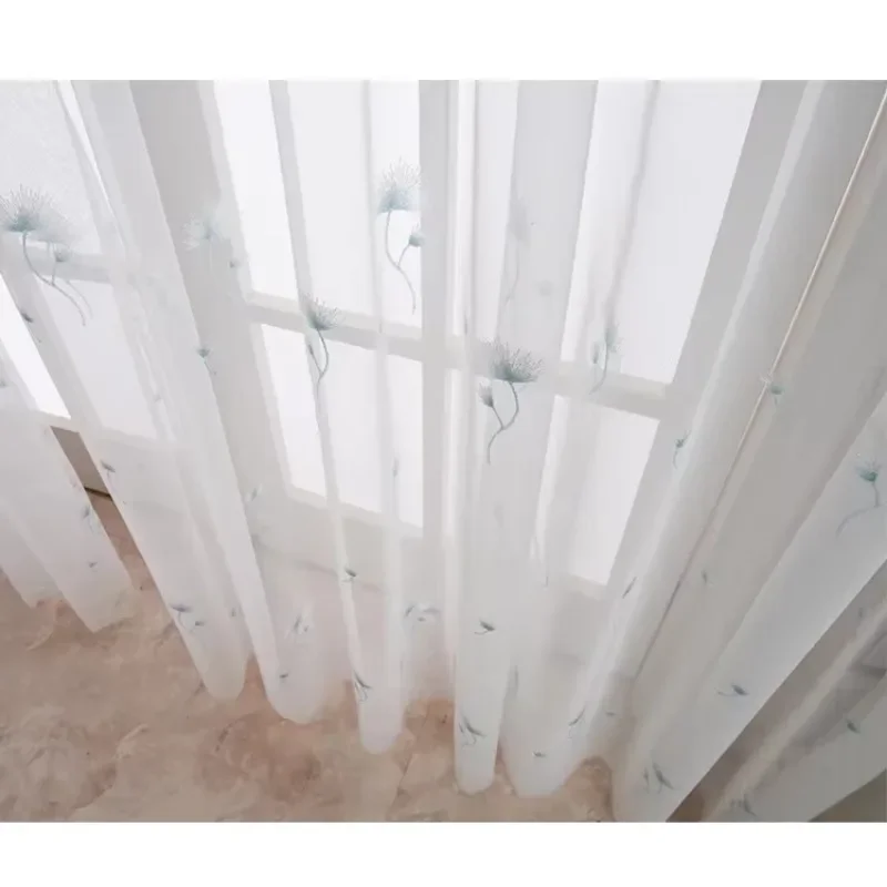 Window Dandelion Embroidered White Window Screen Finished Translucent,2025 New 1PC Modern Curtain Screen Minimalist Bedroom 2