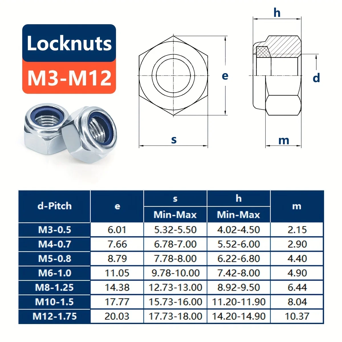 304 Stainless Steel DIN985 Nylon Lock Nut Insert Hexagonal Self-pressing M4M5M6M8M10M12 nylon lock nut