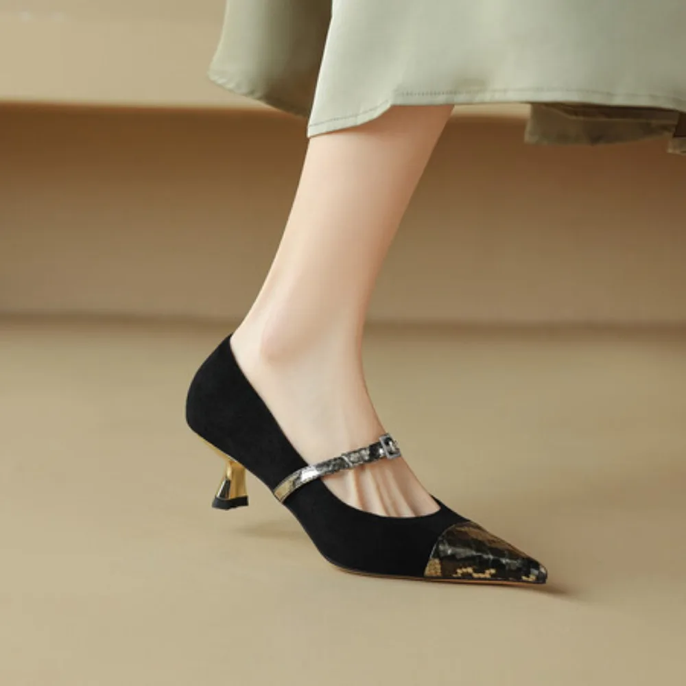 

Туфли женские на тонком каблуке, Кожаные Туфли Мэри Джейн, маленькие милые, с острым носком, с ремешком и пряжкой, французская Ретро модель