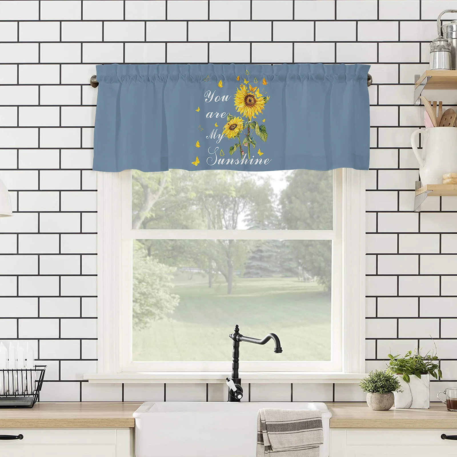 ZEDLIYU Valances for Windows Kitchen Living Room Small Window Valance Sunflowers You Are My Sunshine 1 Panel 4