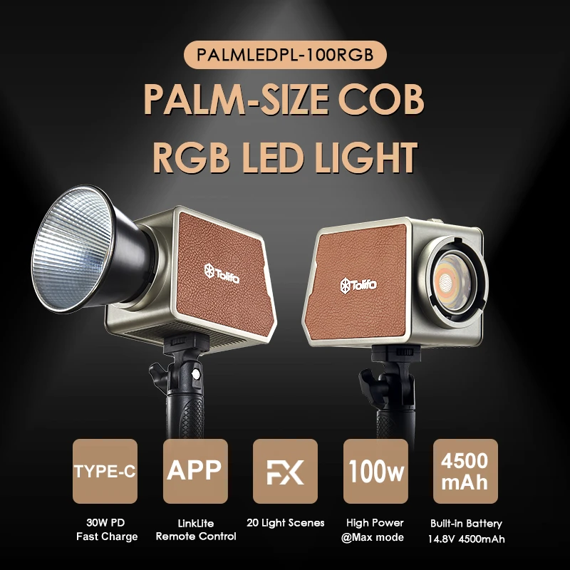 TOLIFO Palm-size Portable 100W Bicolor RGB COB LED Video Light Build-in Rechargeable Battery for Photography Vlogger Video 5