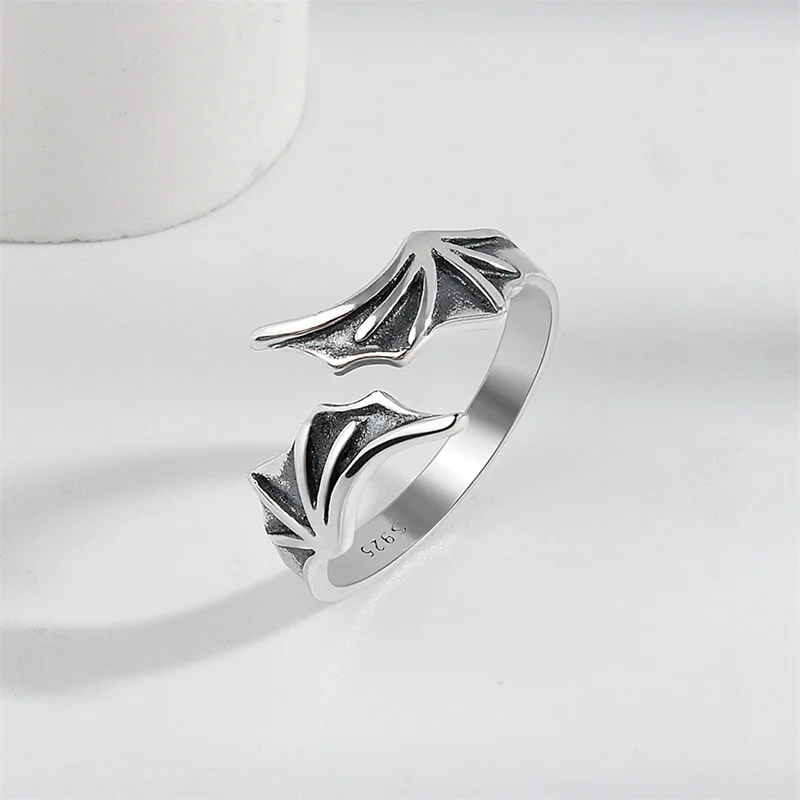 WYEAIIR 925 Sterling Silver Fine Retro Demon Bat Wings Resizable Opening Ring For Women Luxury Jewelry 4