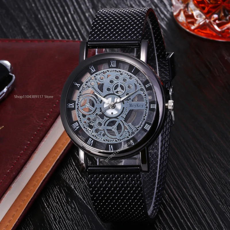 الفاخرة الهيكل العظمي الرجال  النساء ساعات المعصم موضة Montre ألذهب ساعة معصم الرجال شبكة معدنية ساعة رجالي