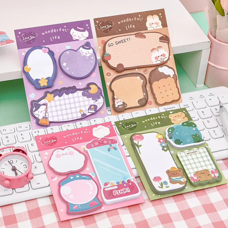 Lytwtw's-Cute Kawaii Animals Notes Notepad Cartoon Adhesive Memo Pad Office and School Supplies Stationery Sticker 4 Piece 4