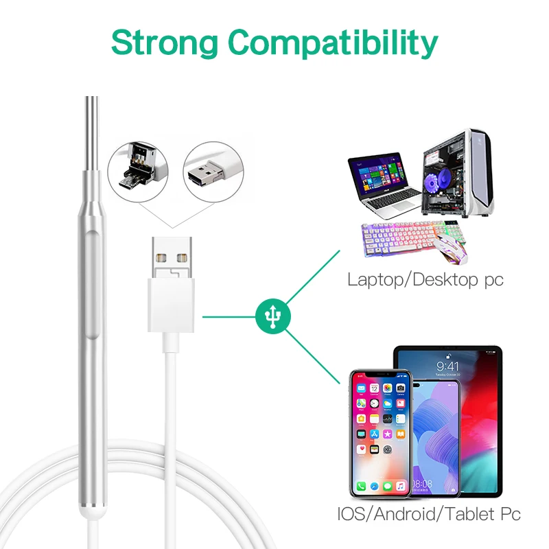 3.9MM 2MP HD Earscope Cleaner 3in1 USB/WIFI Earpick Endoscope Earwax Remover Inspection Otoscope For Android and Computer