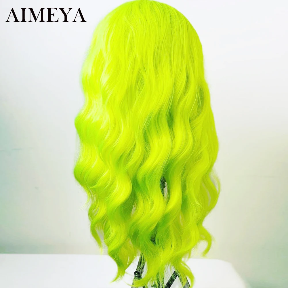 AIMEYA Green Synthetic Lace Wigs for Women Body Wave Lace Front Wig Heat Resistant Synthetic Wig Natural Hairline Wigs lace front wig lace wig
