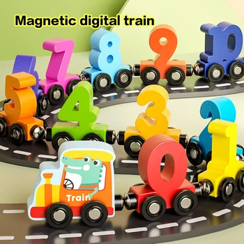 1 Set Wooden Magnetic Number Train Toys Montessori Educational Toy Train Kit Early Cognition Learning Teaching Sets For Toddlers