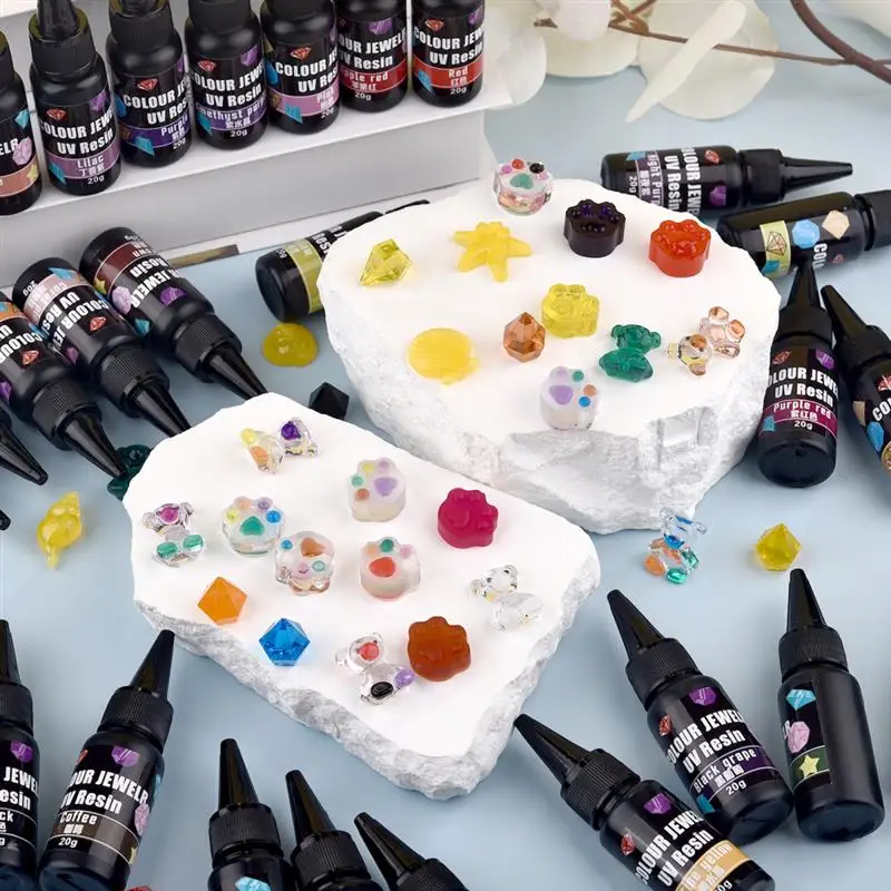 Description Picture 3 of item20g Colored UV Resin Gemstone Glue UV Light Curing Ultraviolet Cure Resin Glue For UV Resin Molds Jewelry Crystal Drip Making