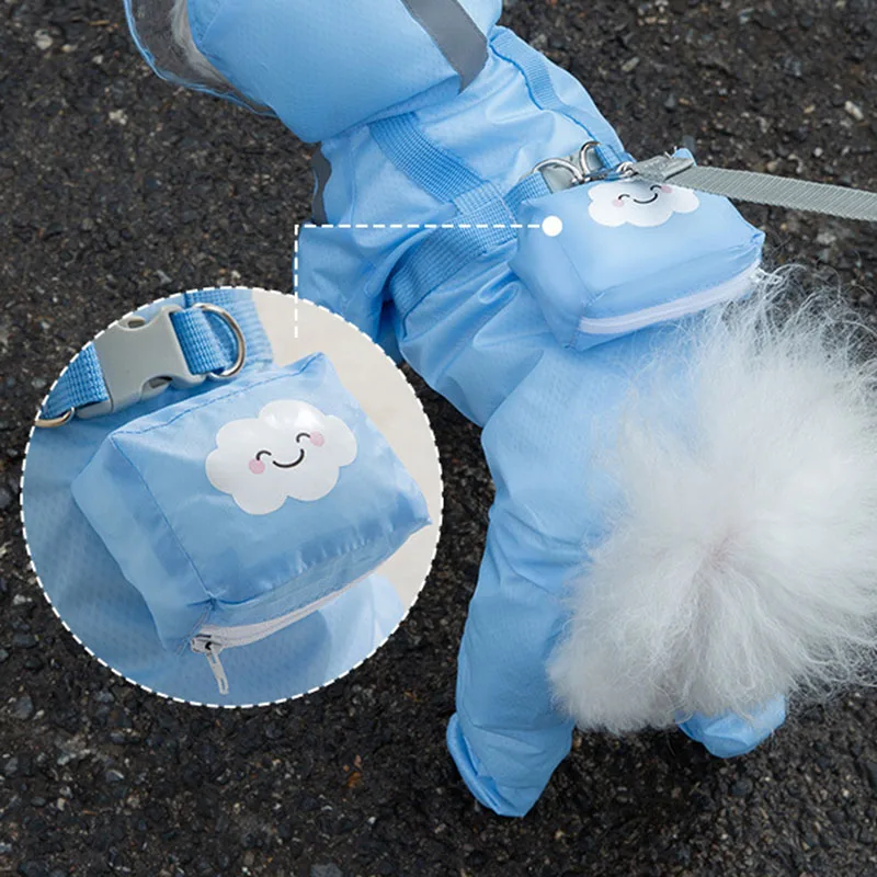 Pet Four Legged Raincoat with Rainshoes and Traction Buckle Reflective Waterproof Hooded Poncho Dog Outdoor Apparel Clothing dog raincoat