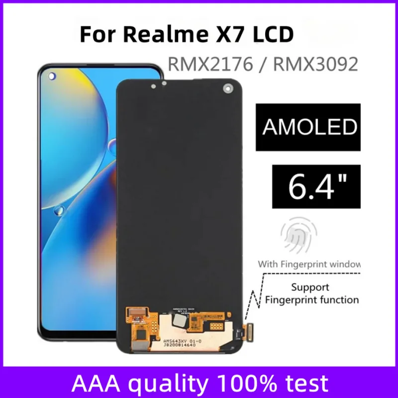 

AMOLED 6.40" For Realme X7 RMX2176 LCD Display Touch Screen Assembly Replacement For Realme X7 India Version MX3092 LCD
