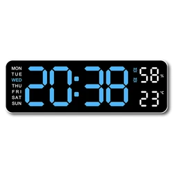 Oversized LED Wall Clock with Temperature, Humidity, and Adjustable Brightness Display (Blue)