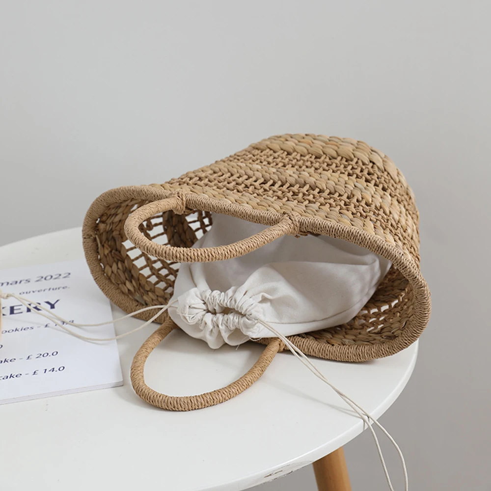 Bohemian Hollow Straw Basket Bag Handmade Woven Straw Bags Summer Handbag Bali Travel Rattan Beach Bag Large Shopper Tote Bags