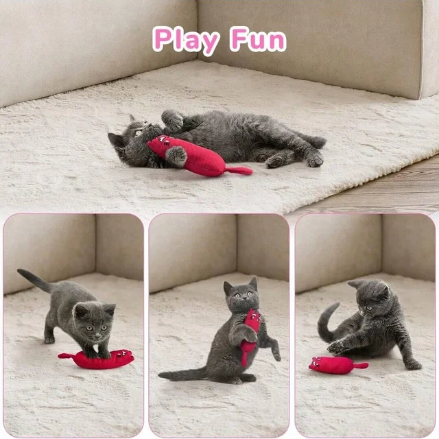 Bite Resistant Catnip Toy for Cats,Catnip Filled Cartoon Mice Cat Teething Chew Toy 5