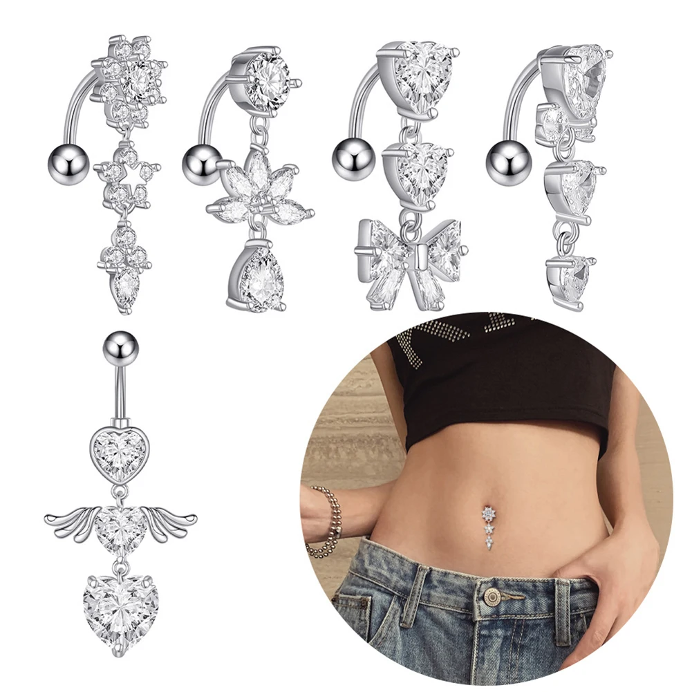 Eye catching Heart Belly Button Rings Piercing Reverse Bar Belly Ring