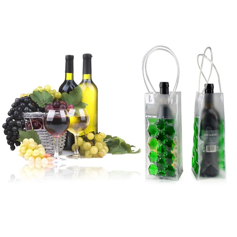 Wine Chills Bag Portable Ice Bag Sturdy Water-tight Reusable Foldable Wine Chiller Ice Plastic Cooler With Handle