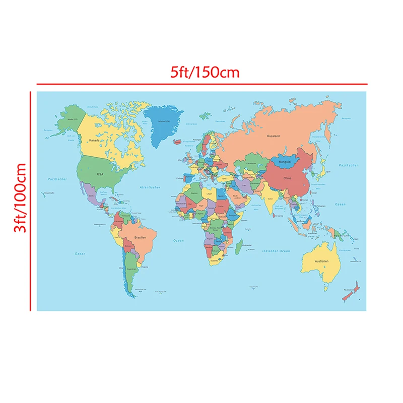 German Map Series - World Map Cloth for Geography and Tourism Education, Wall Art Decor