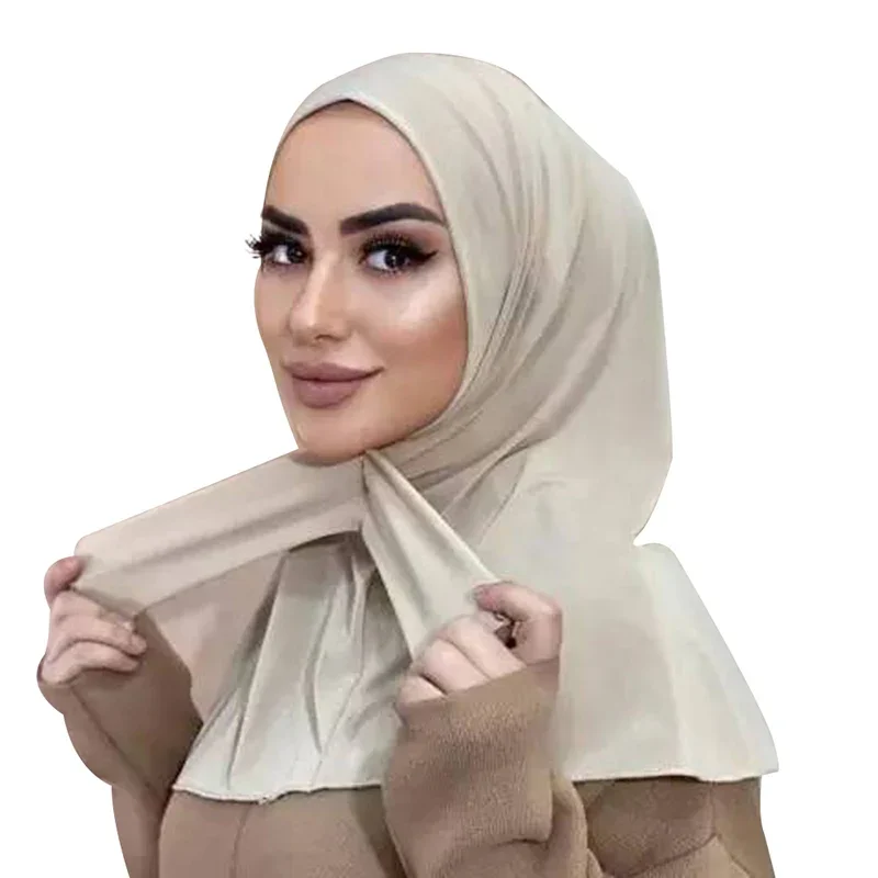 Soft Elastic Ready Jersey Cotton Hijab Undercap For Muslim Woman Bonnet Solid Color Instant Inner Caps Ladies Headband Free Size 4