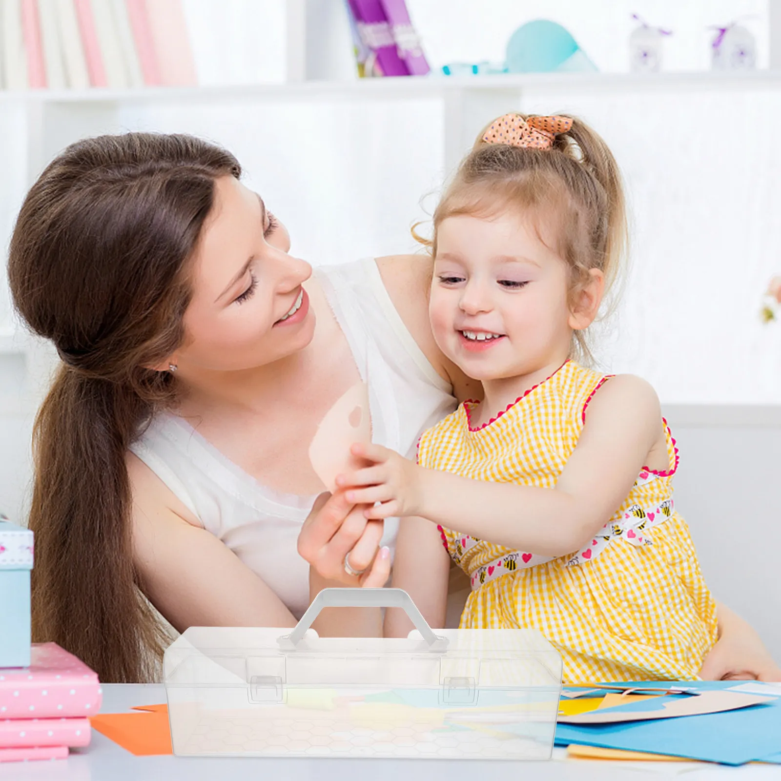 투명한 휴대용 보관 상자 두꺼운 플라스틱 손잡이 뚜껑 그림 붓 연필 케이스 네일 헤어 액세서리 정리함 수채화 물감 보관함