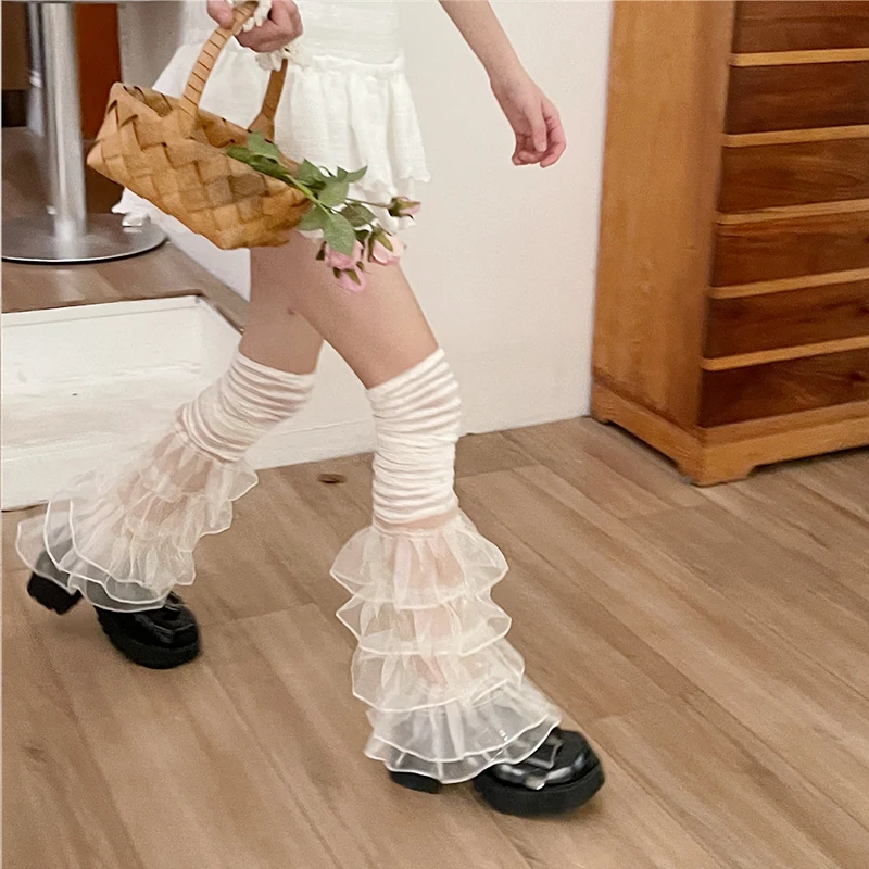 

2023 Japanese Sexy Women Over The Knee Leg Cover Lace Ruffles Leg Socks Party Y2K Women Punk Harajuku Leg Warmers JK Accessories