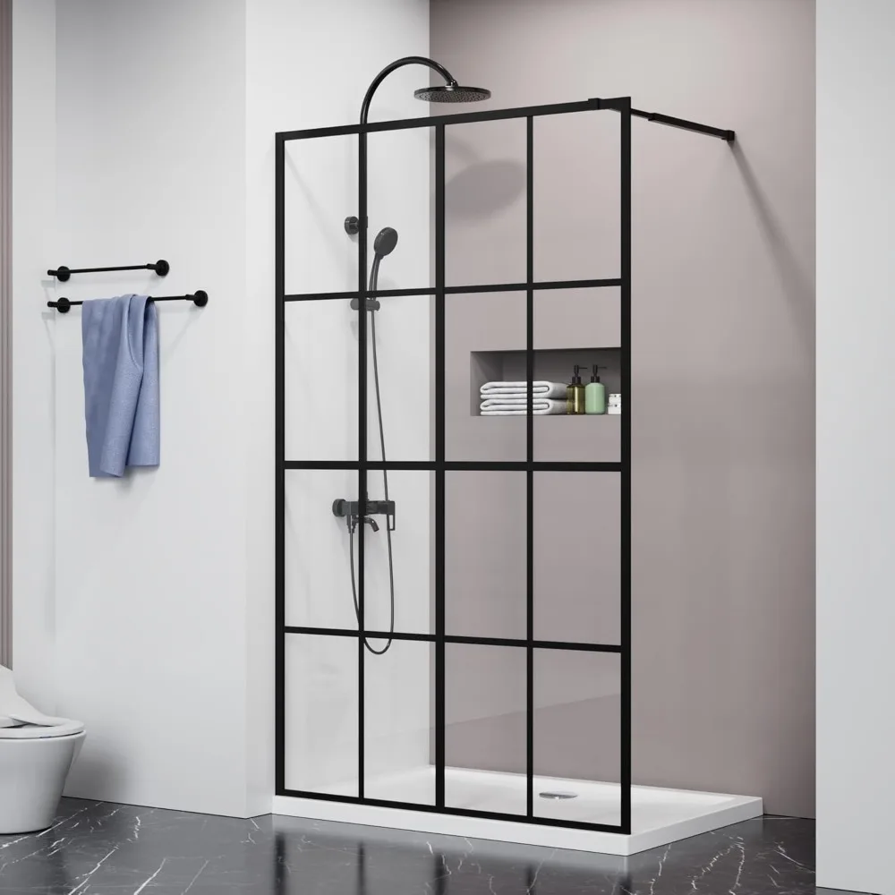 Shower door  -  Transparent frame shower screen with walk-in black finish makes bathing experience easy and strong construction 5