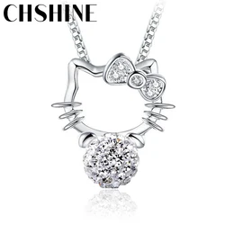 925 sterling silver new women fashion jewelry animal cat cubic zirconia pearl red black onyx pendant necklace length 45CM
