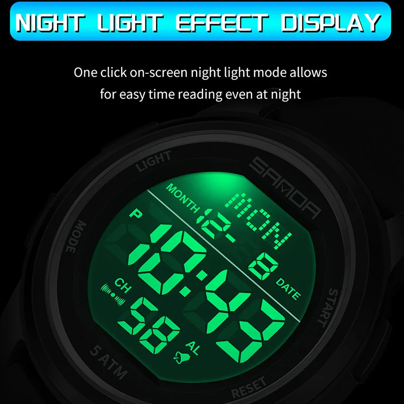SANDA Trendy Water-Resistant Digital Sports Watch