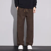Men Corduroy Casual Straight Loose Pants Autumn winter Solid Color Elastic Waist Sports Resistant Sweatpants Simple Trousers man
