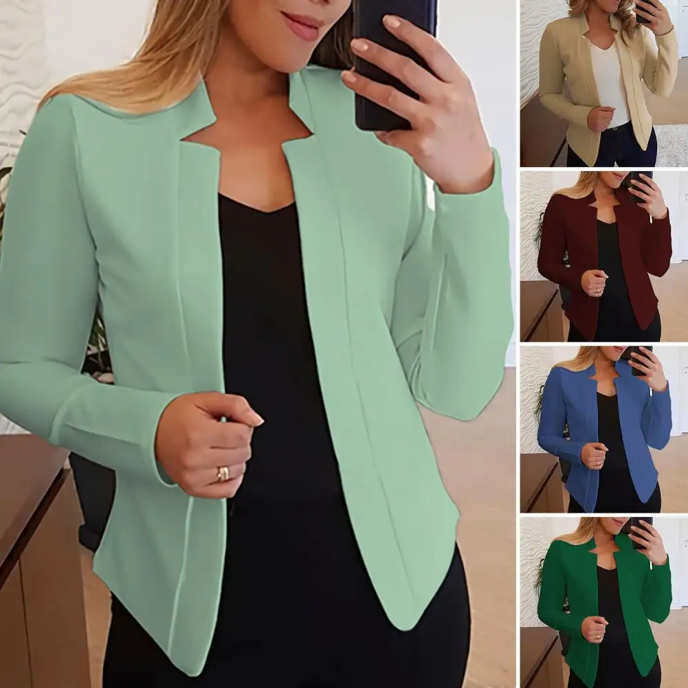 

Chic Autumn Blazer Intellectual Temperament Windproof Anti-Pilling Women Open Front Blazer Coat