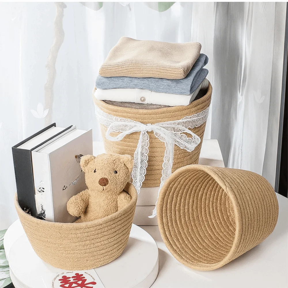 Nordic Style Flower Pot Basket Handmade Decorative Weaving Planter Modern Cotton Rope Woven Basket Home Decoration