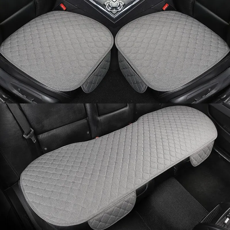 Quilted Embroidered Linen Car Cushion Set - Universal Fit, All-Season, Three-Piece