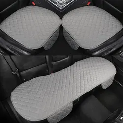 Quilted Embroidered Linen Car Cushion Set - Universal Fit, All-Season, Three-Piece (Beige)