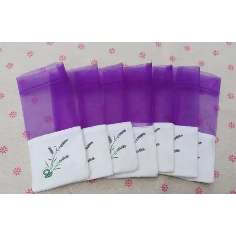 100pcs Lavender brown flower bag Pure cotton encryption yarn double-sided printed lavender sachet bag