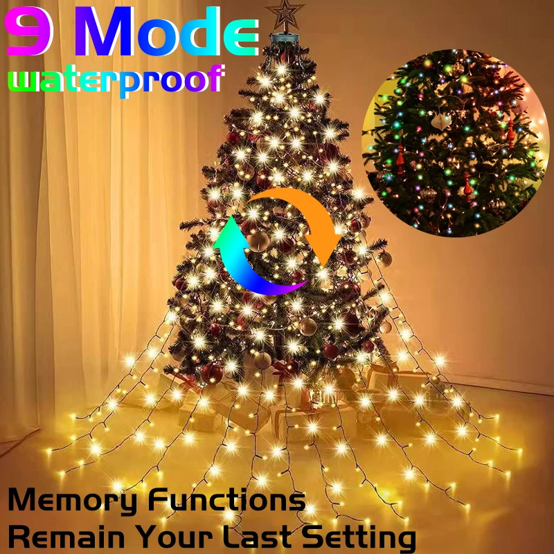 

Christmas Tree Topper Star Lights Outdoor Waterproof Led Waterfall Lamp Xmas Decoration Fairy String Light For Party Home Decor
