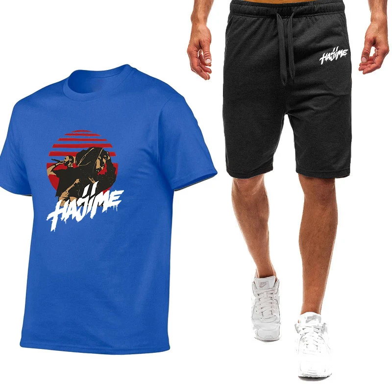 2023 new men's Miyagi Andy printed fashion summer high-quality sportswear breathable T-shirt casual shorts 2-piece set