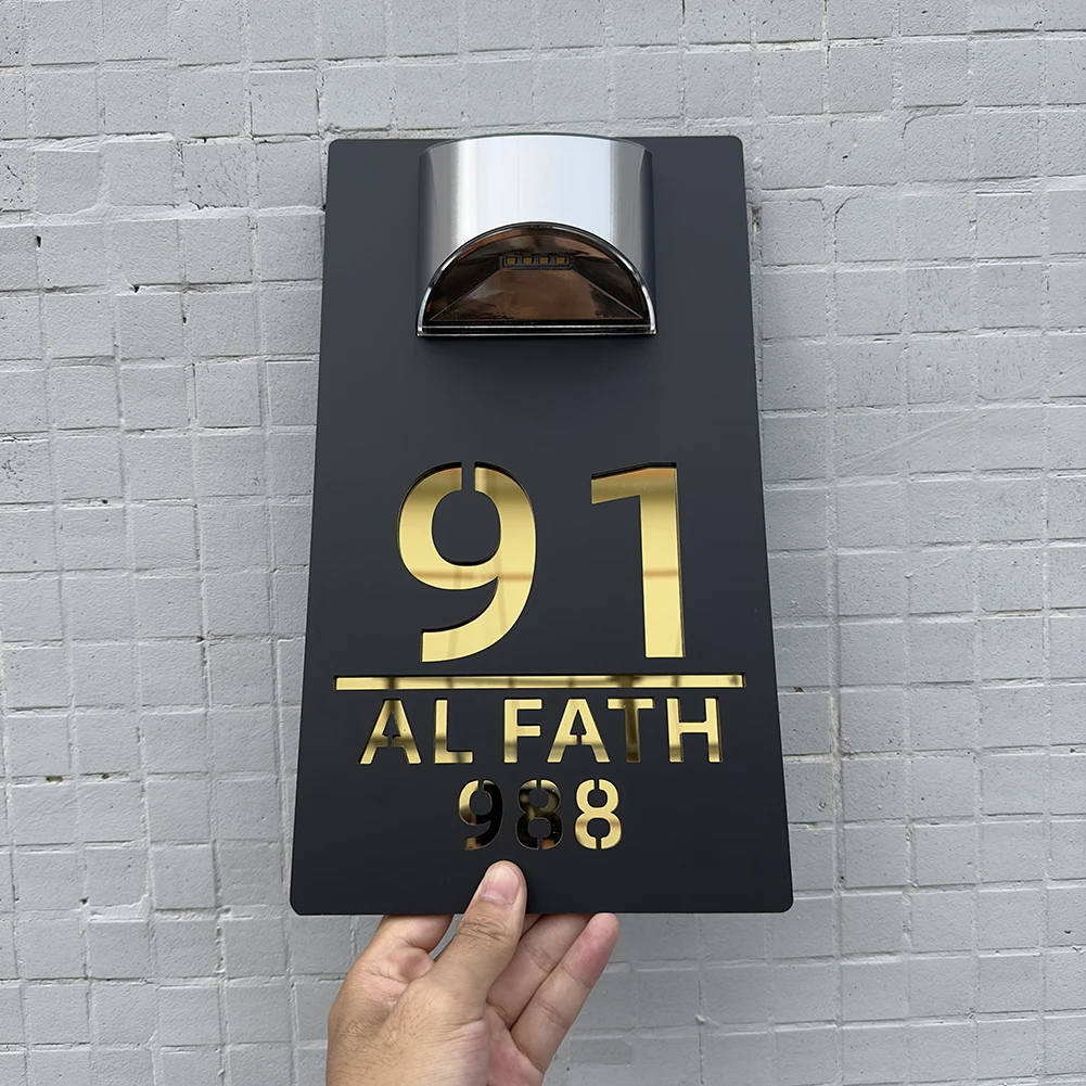 House number signs house numbers number plate External House Numbers Solar Light Motion Sensor Exterior Door Number Matte Acrylic 3D Laser Cut Outdoor House Number Plate