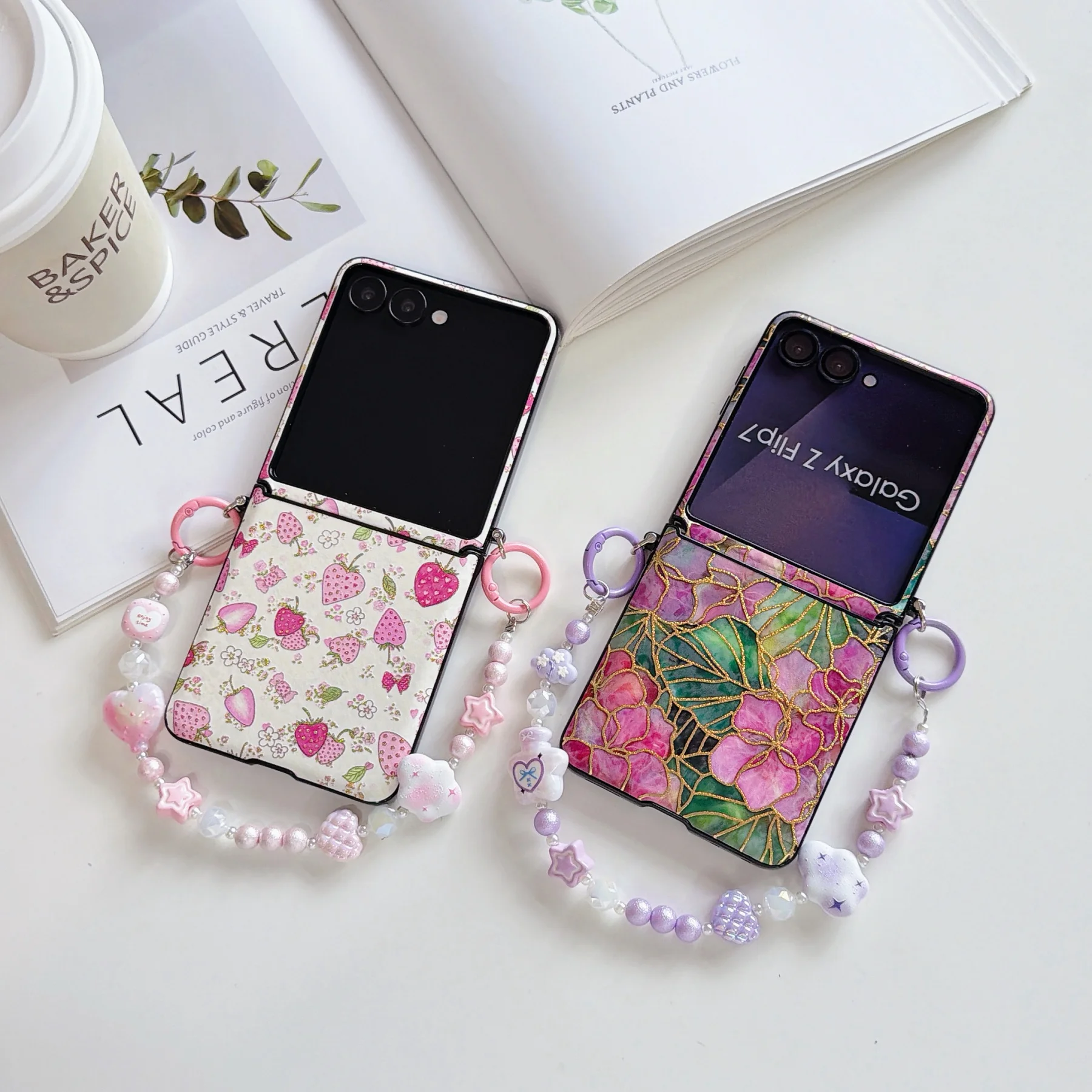 Chic Strawberry Flower Phone Case with Heart Charm Chain
