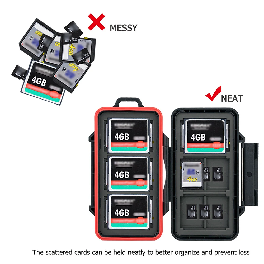PROfezzion 36 Slots SD Card Case Waterproof CF Micro SD Card Holder Storage Box with Carabiner Memory Card Container Microsd
