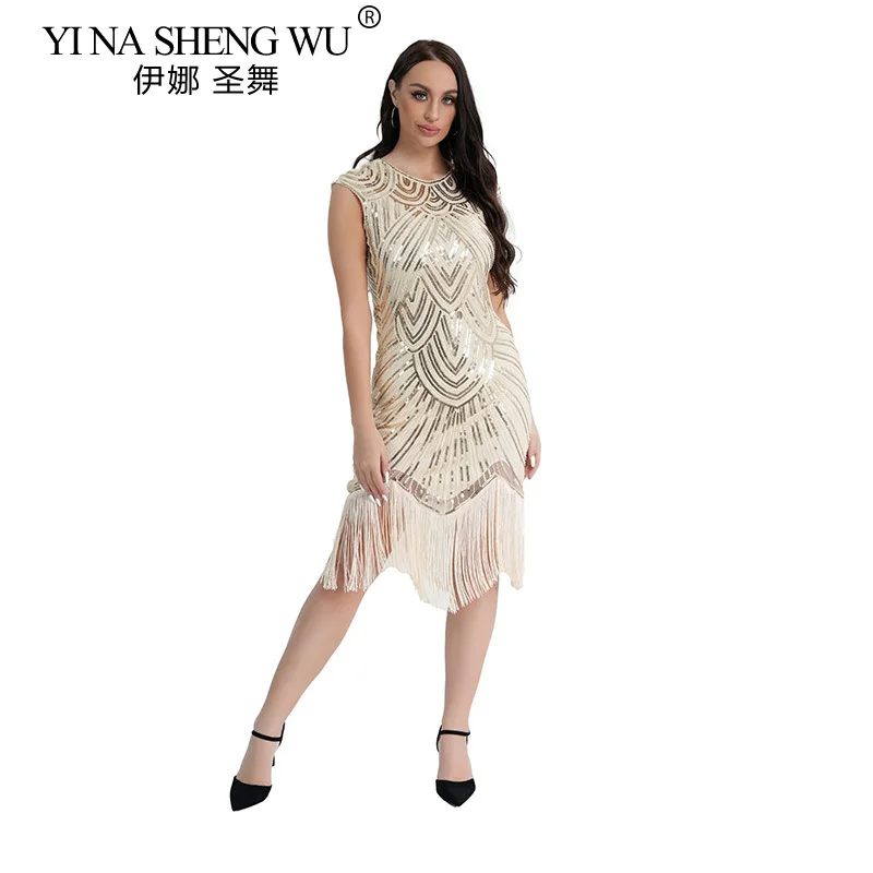 

Vintage 1920s Flapper Great Gatsby Dress O-Neck Cap Sleeve Sequin Fringe Party Midi Dress Vestidos Verano 2019 Summer Dress New