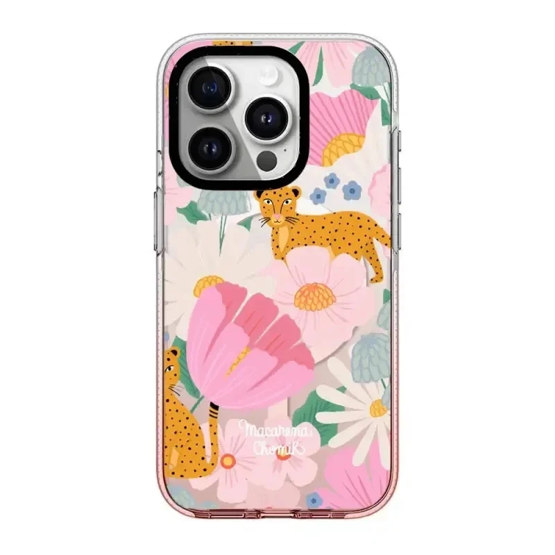 

Sakura Flower Pink Gradient Transparent Border MagSafe iPhone 13 15 14 Pro Max Protective Case, Fits iPhone 15 Pro Max